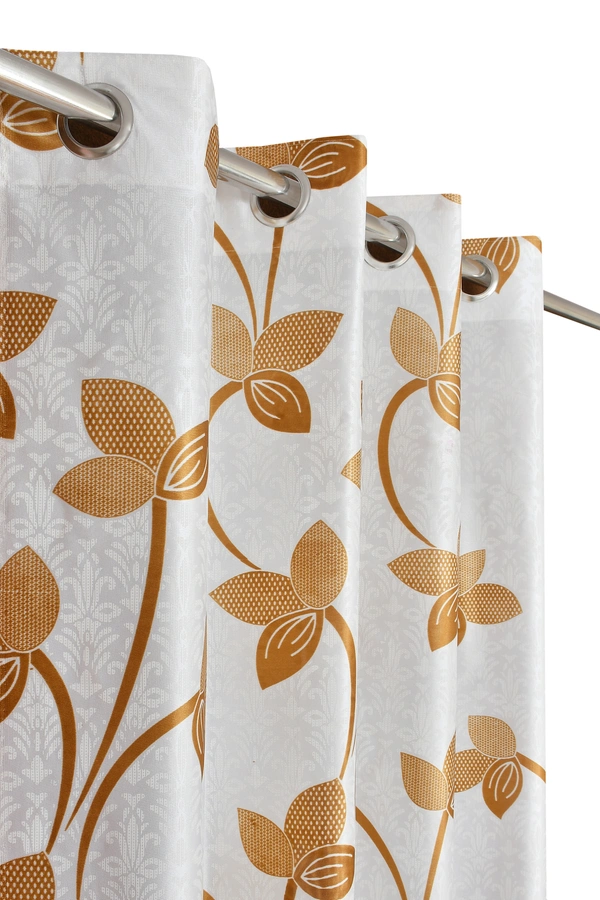 Panipat Textile Hub Polyester Eyelet Gold Designer Print curtains Pack of 2 - Window (4x5 Feet)
