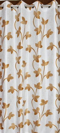 Panipat Textile Hub Polyester Eyelet Gold Designer Print curtains Pack of 2 - Window (4x5 Feet)