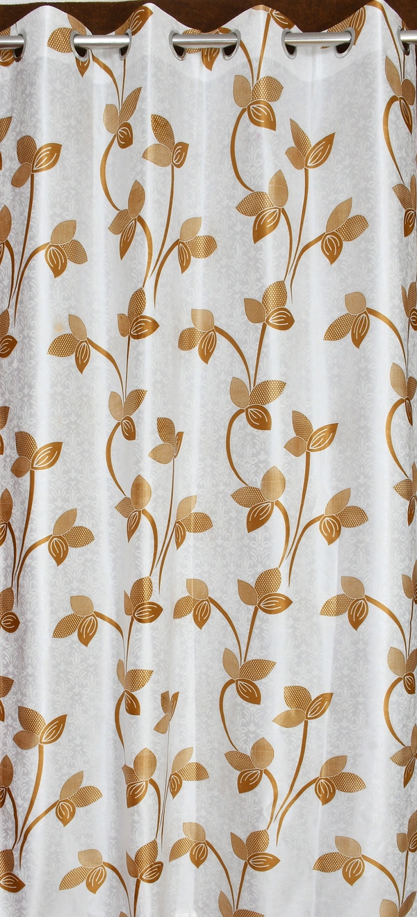 Panipat Textile Hub Polyester Eyelet Gold Designer Print curtains Pack of 2 - Window (4x5 Feet)