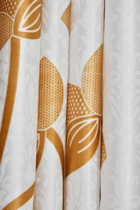 Panipat Textile Hub Polyester Eyelet Gold Designer Print curtains Pack of 2 - Window (4x5 Feet)