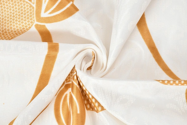 Panipat Textile Hub Polyester Eyelet Gold Designer Print curtains Pack of 2 - Window (4x5 Feet)