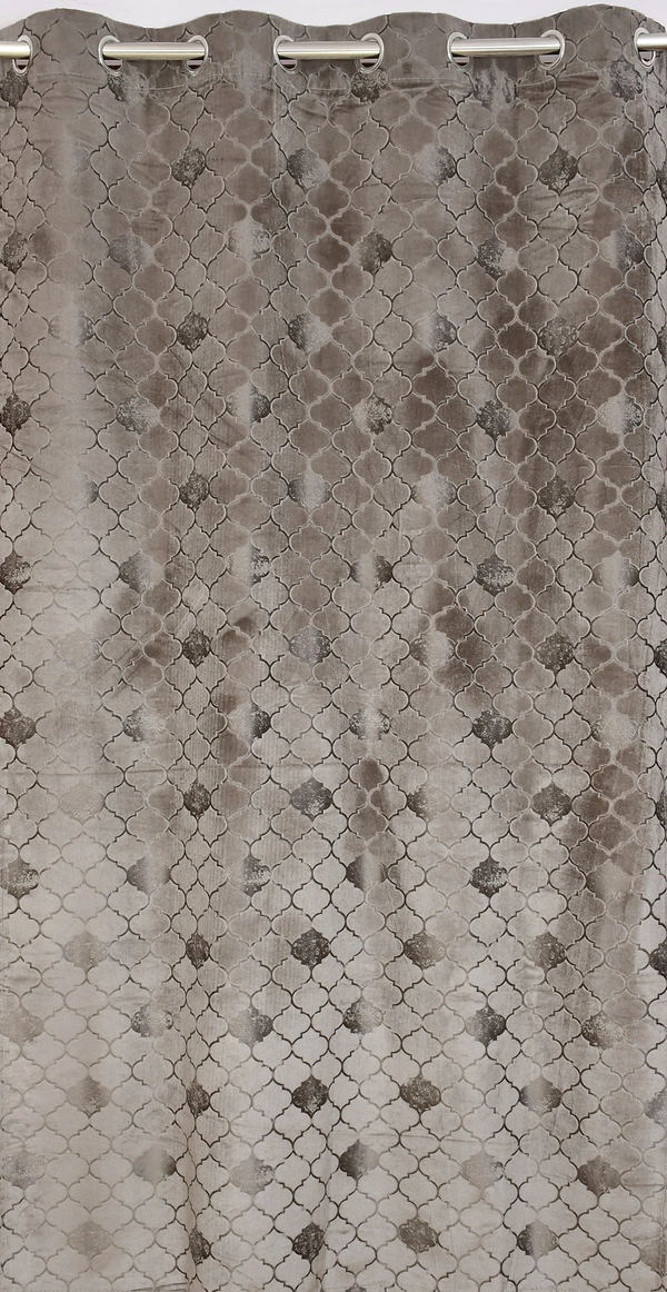 Panipat Textile Hub Polyester Eyelet Gray Designer Print Velvet Blackout curtains Pack of 2 - Door (4x7 Feet)