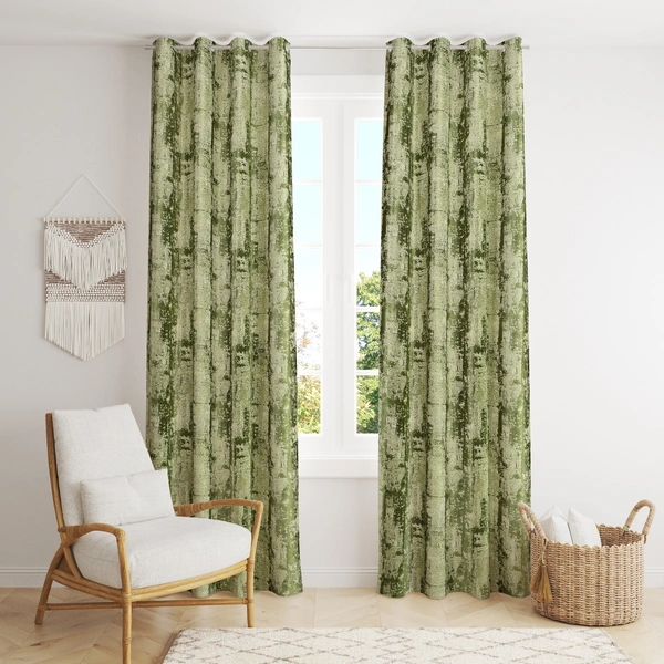 Panipat Textile Hub Polyester Eyelet Green Designer Print curtains Pack of 2 - Long Door (4x9 Feet)