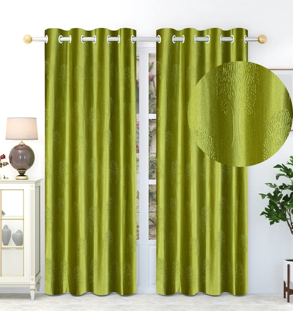 Panipat Textile Hub Polyester Eyelet  Green Designer Punch Print curtains Pack of 2 - Long Door (4x9 Feet)