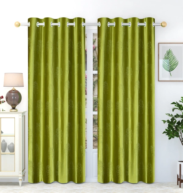 Panipat Textile Hub Polyester Eyelet  Green Designer Punch Print curtains Pack of 2 - Long Door (4x9 Feet)