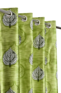 Panipat Textile Hub Polyester Eyelet Green Designer Print curtains Pack of 2 - Long Door (4x9 Feet)