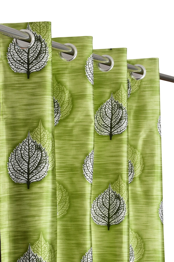 Panipat Textile Hub Polyester Eyelet Green Designer Print curtains Pack of 2 - Long Door (4x9 Feet)