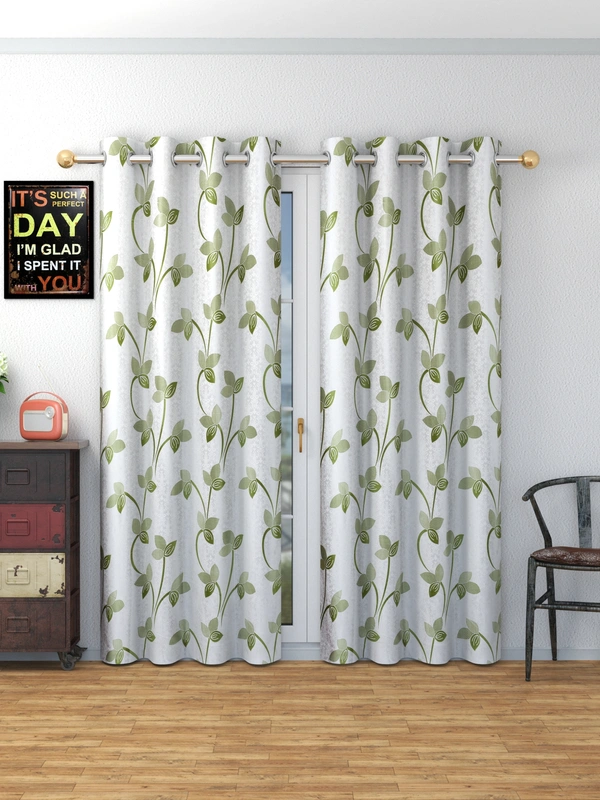 Panipat Textile Hub Polyester Eyelet Green Designer Print curtains Pack of 2 - Window (4x5 Feet)