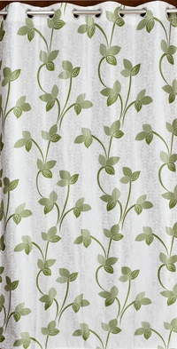 Panipat Textile Hub Polyester Eyelet Green Designer Print curtains Pack of 2 - Window (4x5 Feet)