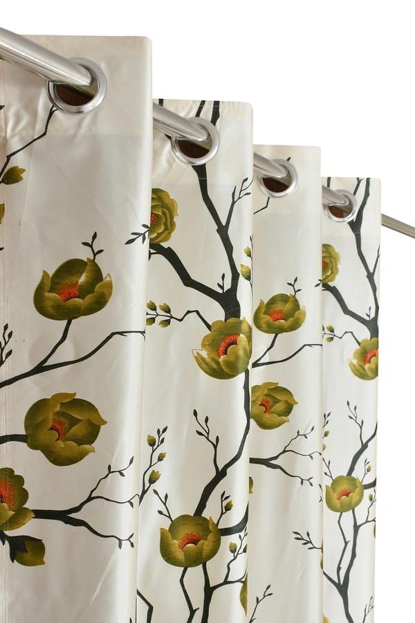 Panipat Textile Hub Polyester Eyelet Green Designer Print curtains Pack of 2 - Window (4x5 Feet)