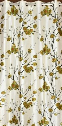 Panipat Textile Hub Polyester Eyelet Green Designer Print curtains Pack of 2 - Window (4x5 Feet)