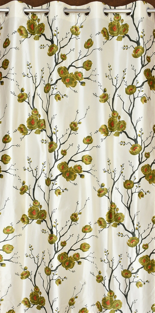 Panipat Textile Hub Polyester Eyelet Green Designer Print curtains Pack of 2 - Window (4x5 Feet)