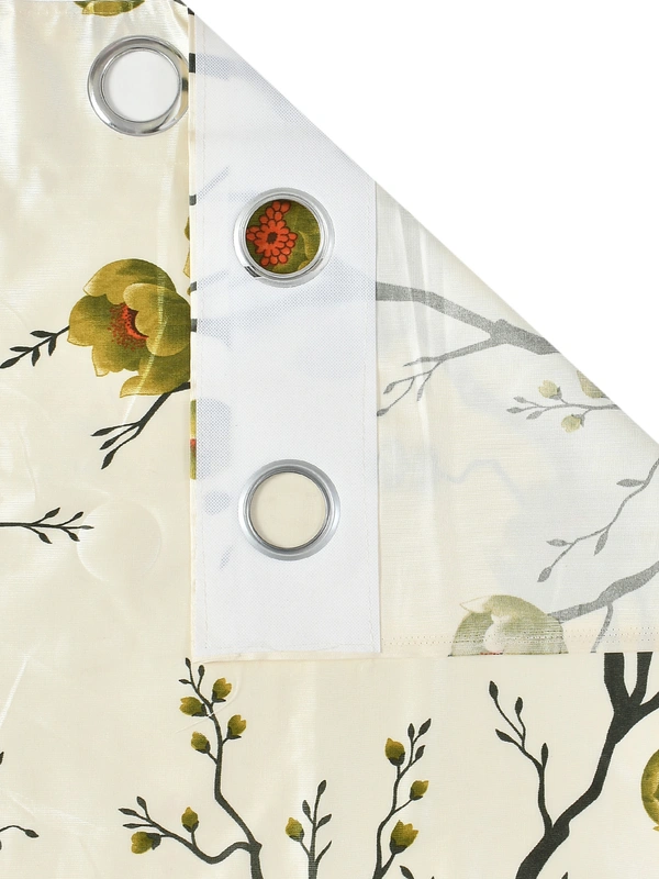 Panipat Textile Hub Polyester Eyelet Green Designer Print curtains Pack of 2 - Window (4x5 Feet)