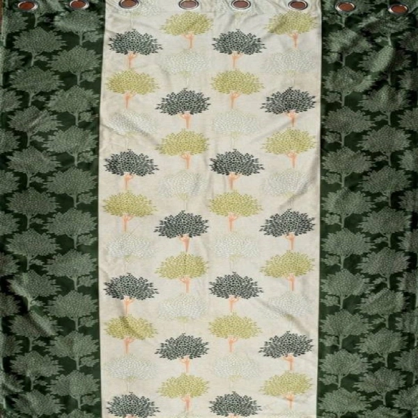 Panipat Textile Hub Polyester Eyelet Green Printed Design curtains Pack of 2 - Long Door (4x9 Feet)