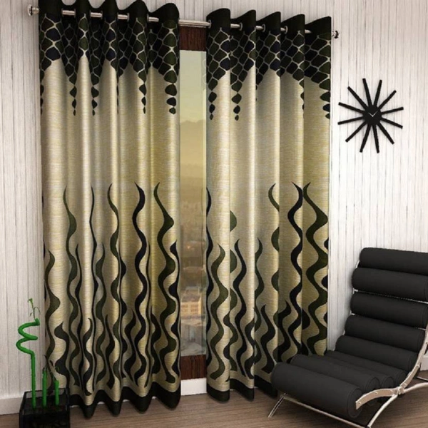 Panipat Textile Hub polyester Eyelet Green Printed Design curtains Pack of 2 - Door (4x7 Feet)