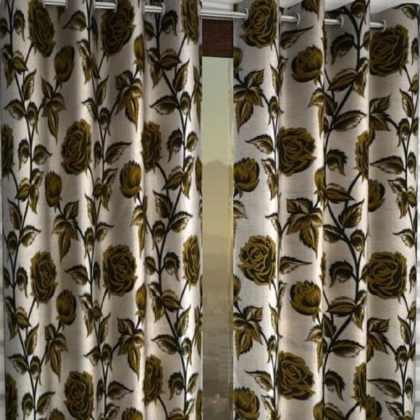 Panipat Textile Hub Polyester Eyelet Green Rose Printed Design curtains Pack of 2 - Door (4x7 Feet)