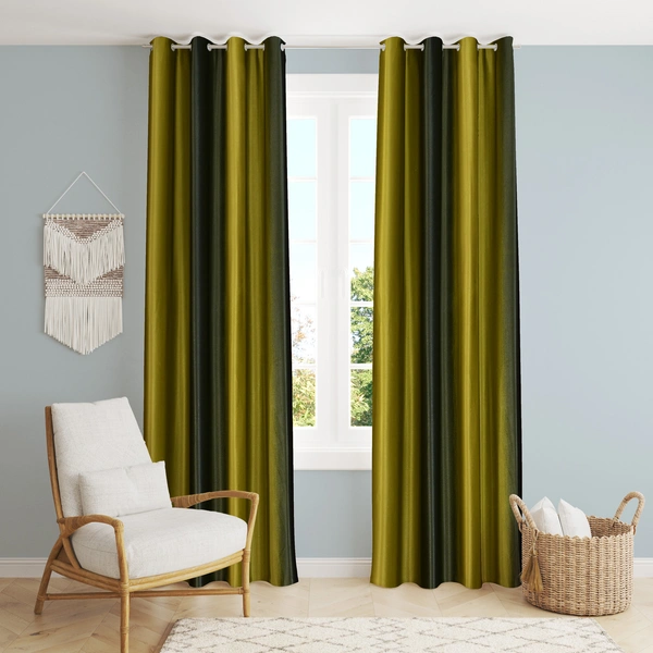 Panipat Textile Hub Polyester Eyelet Green Solid Long Crush  curtains Pack of 2 - Long Door (4x9 Feet)