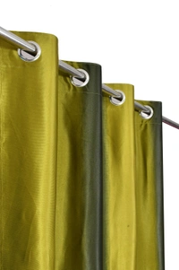 Panipat Textile Hub Polyester Eyelet Green Solid Long Crush  curtains Pack of 2 - Long Door (4x9 Feet)