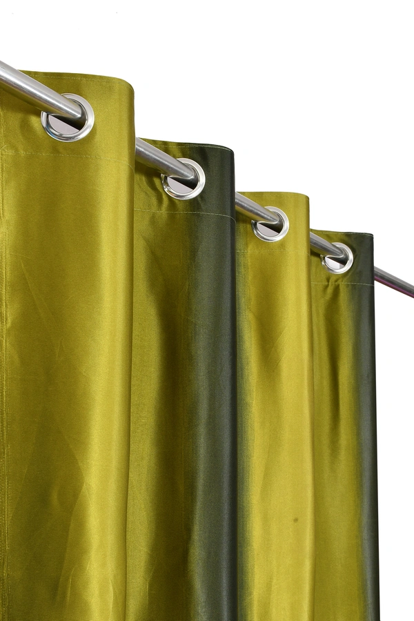 Panipat Textile Hub Polyester Eyelet Green Solid Long Crush  curtains Pack of 2 - Long Door (4x9 Feet)