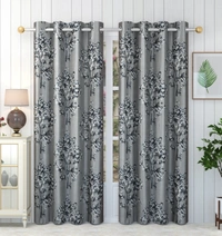 Panipat Textile Hub Polyester Eyelet Grey Printed Design curtains Pack of 2 - Long Door (4x9 Feet)
