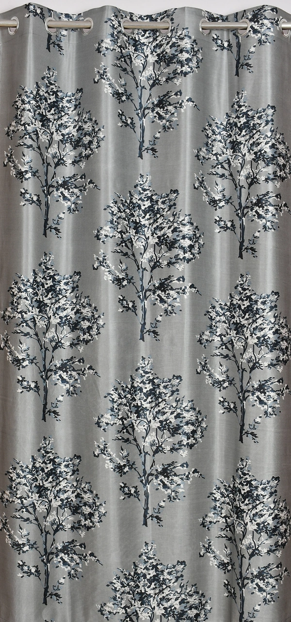 Panipat Textile Hub Polyester Eyelet Grey Printed Design curtains Pack of 2 - Window (4x5 Feet)