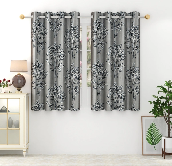 Panipat Textile Hub Polyester Eyelet Grey Printed Design curtains Pack of 2 - Window (4x5 Feet)