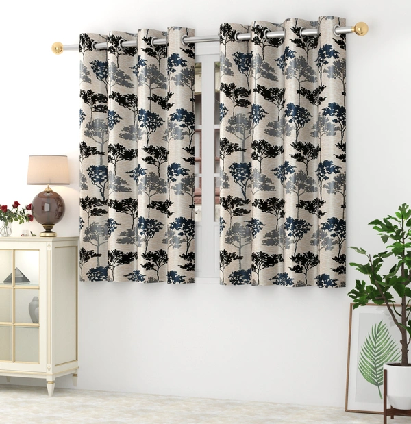 Panipat Textile Hub Polyester Eyelet Grey Printed Design curtains Pack of 2 - Long Door (4x9 Feet)