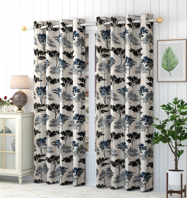 Panipat Textile Hub Polyester Eyelet Grey Printed Design curtains Pack of 2 - Long Door (4x9 Feet)