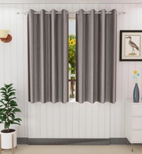 Panipat Textile Hub Polyester Eyelet Grey Solid Plain Design curtains Pack of 2 - Window (4x5 Feet)