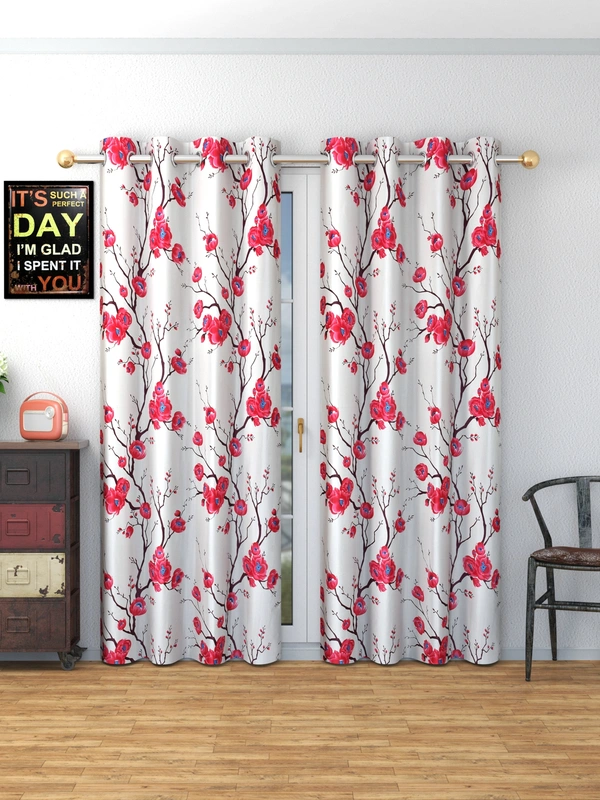 Panipat Textile Hub Polyester Eyelet Maroon Designer Print curtains Pack of 2 - Long Door (4x9 Feet)