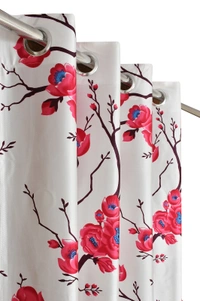 Panipat Textile Hub Polyester Eyelet Maroon Designer Print curtains Pack of 2 - Long Door (4x9 Feet)