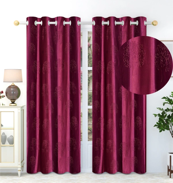 Panipat Textile Hub Polyester Eyelet Maroon Designer Punch Print curtains Pack of 2 - Door (4x7 Feet)
