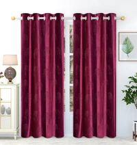 Panipat Textile Hub Polyester Eyelet Maroon Designer Punch Print curtains Pack of 2 - Door (4x7 Feet)