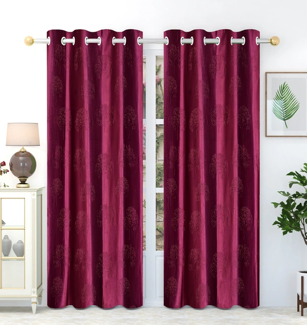 Panipat Textile Hub Polyester Eyelet Maroon Designer Punch Print curtains Pack of 2 - Door (4x7 Feet)