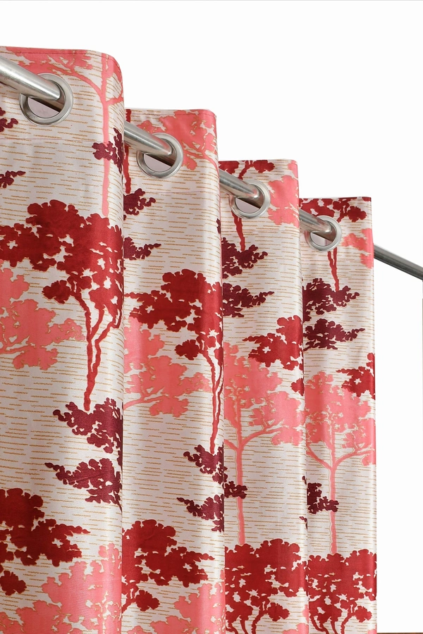 Panipat Textile Hub Polyester Eyelet Maroon Printed Design curtains Pack of 2 - Door (4x7 Feet)