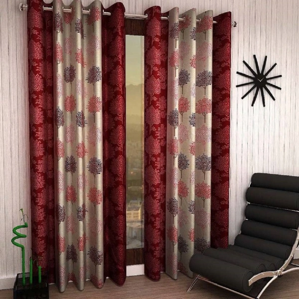 Panipat Textile Hub Polyester Eyelet Maroon Printed Design curtains Pack of 2 - Long Door (4x9 Feet)