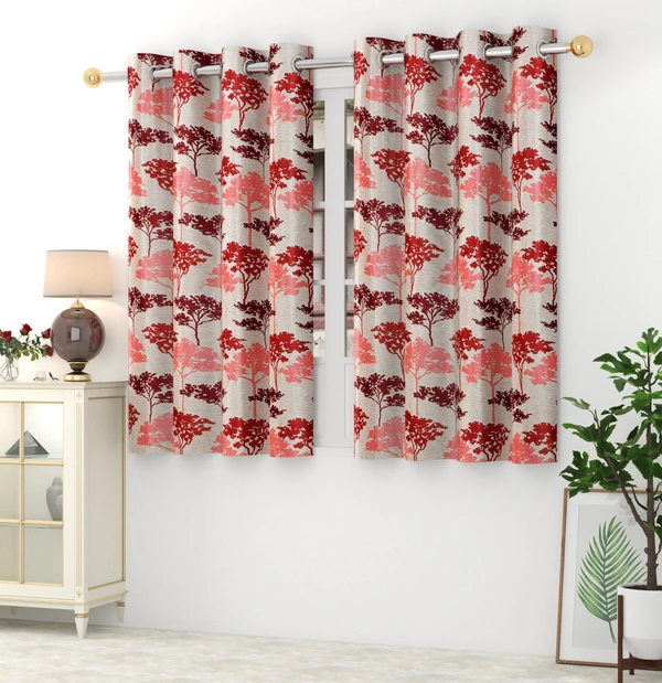 Panipat Textile Hub Polyester Eyelet Maroon Printed Design curtains Pack of 2 - Long Door (4x9 Feet)