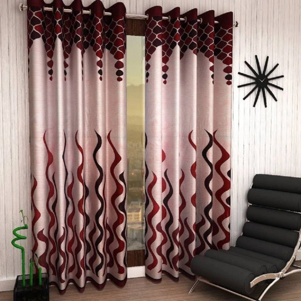 Panipat Textile Hub polyester Eyelet Maroon Printed Design curtains Pack of 2 - Long Door (4x9 Feet)