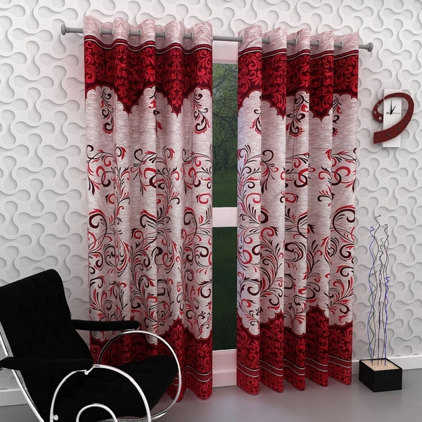 Panipat Textile Hub polyester Eyelet Maroon Printed Design curtains Pack of 2 - Long Door (4x9 Feet)