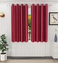 Panipat Textile Hub Polyester Eyelet Maroon Solid Plain curtains Pack of 2 - Long Door (4x9 Feet)