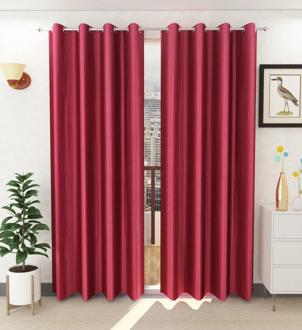 Panipat Textile Hub Polyester Eyelet Maroon Solid Plain curtains Pack of 2 - Window (4x5 Feet)