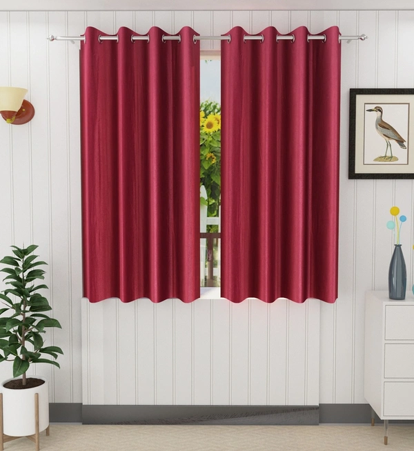 Panipat Textile Hub Polyester Eyelet Maroon Solid Plain curtains Pack of 2 - Window (4x5 Feet)