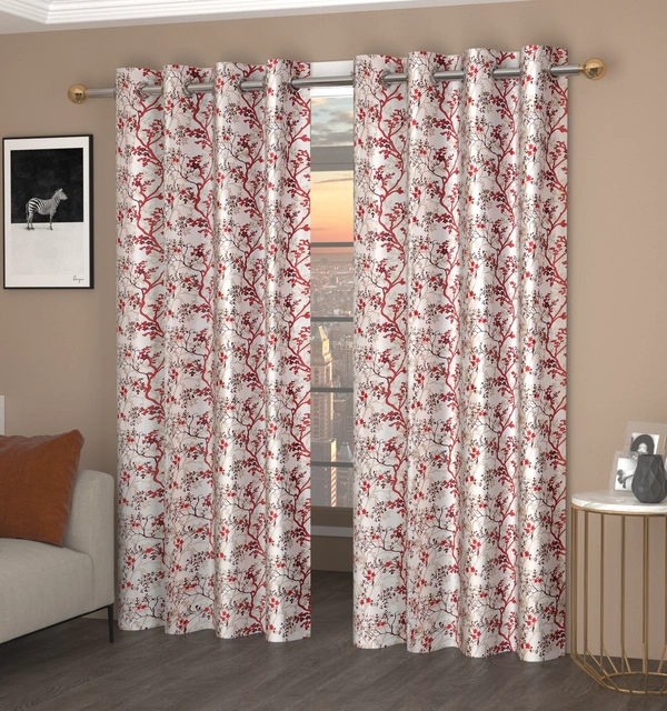 Panipat Textile Hub Polyester Eyelet Marron Designer Print curtains Pack of 2 - Door (4x7 Feet)