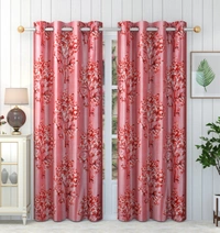 Panipat Textile Hub polyester Eyelet Mroon Printed Design curtains Pack of 2 - Window (4x5 Feet)