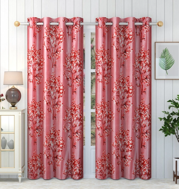 Panipat Textile Hub polyester Eyelet Mroon Printed Design curtains Pack of 2 - Window (4x5 Feet)