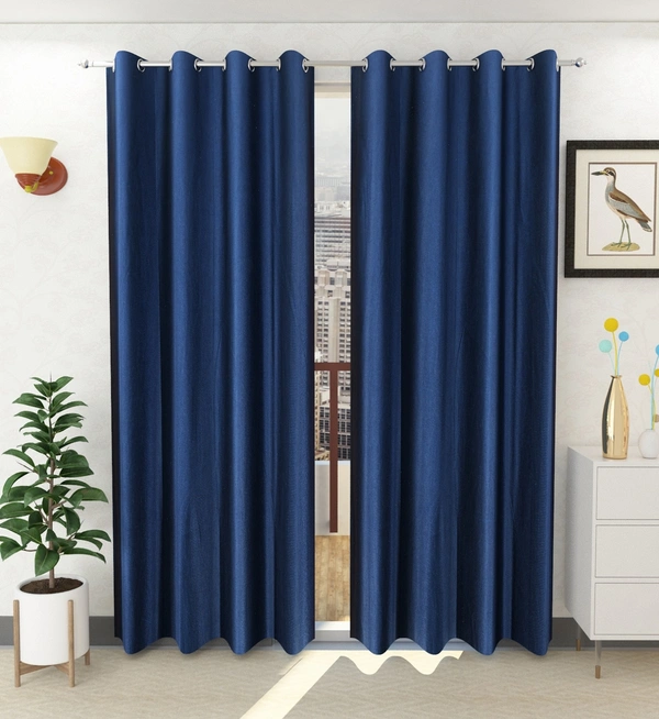 Panipat Textile Hub Polyester Eyelet Navy blue Solid Plain curtains Pack of 2 - Long Door (4x9 Feet)