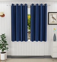 Panipat Textile Hub Polyester Eyelet Navy blue Solid Plain curtains Pack of 2 - Long Door (4x9 Feet)