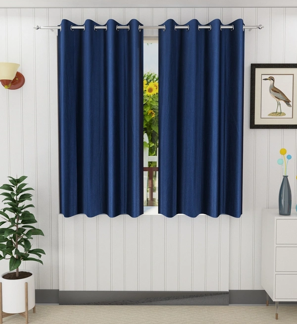 Panipat Textile Hub Polyester Eyelet Navy blue Solid Plain curtains Pack of 2 - Long Door (4x9 Feet)