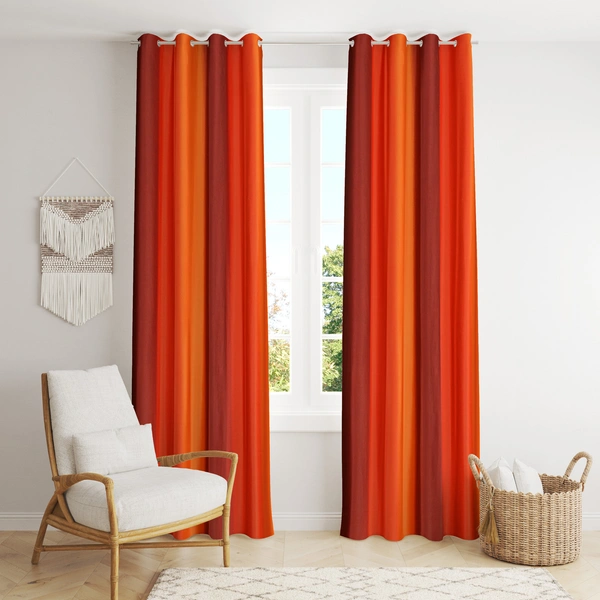 Panipat Textile Hub Polyester Eyelet Orange  Solid Long Crush  curtains Pack of 2 - Long Door (4x9 Feet)