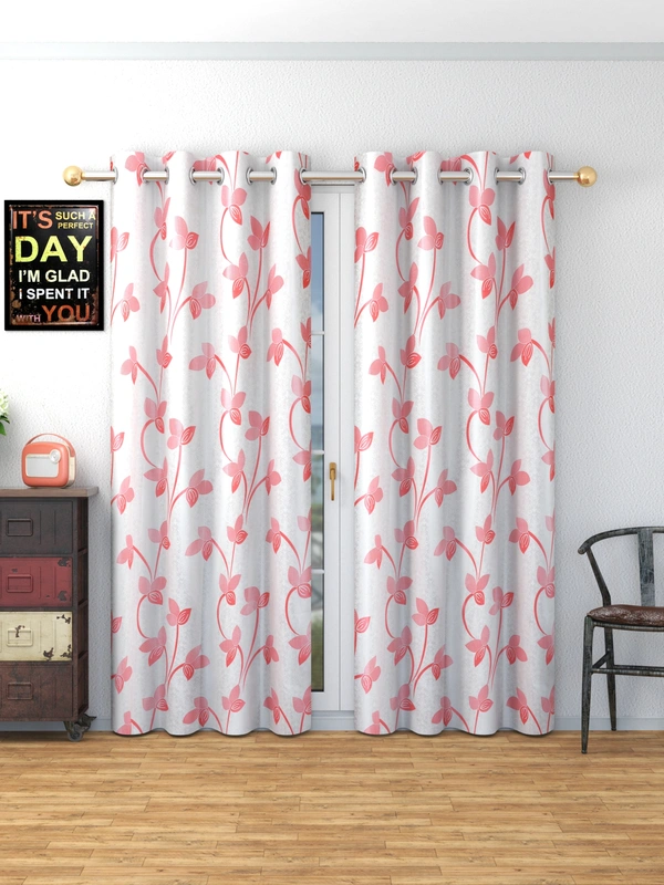 Panipat Textile Hub Polyester Eyelet Pink Designer Print curtains Pack of 2 - Door (4x7 Feet)